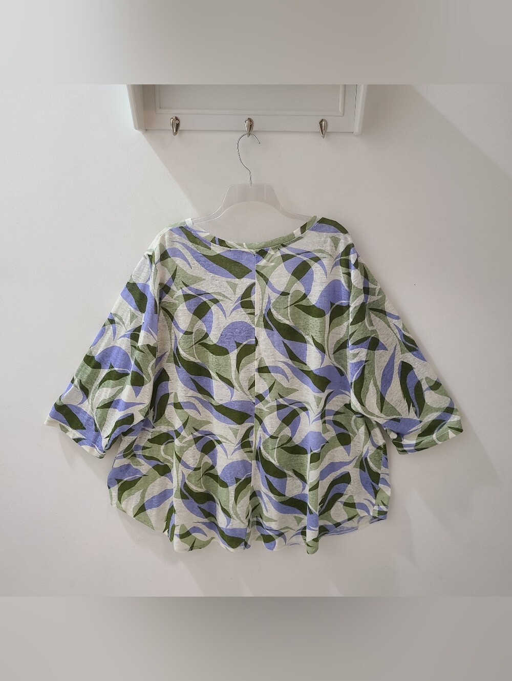 Nicole Miller NY 100% Linen Blue Green & White Print V-neck Tunic Top Sz 2X - Picture 4 of 9